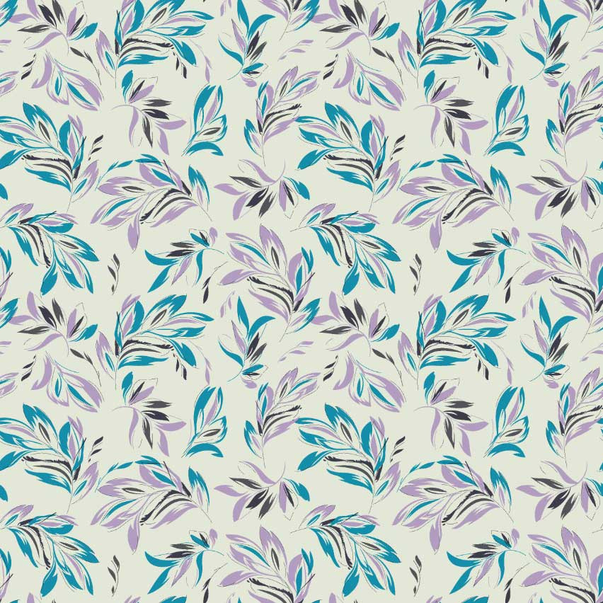 Bettgarnitur Duvet Satin Blau mit blau-violette Blatter