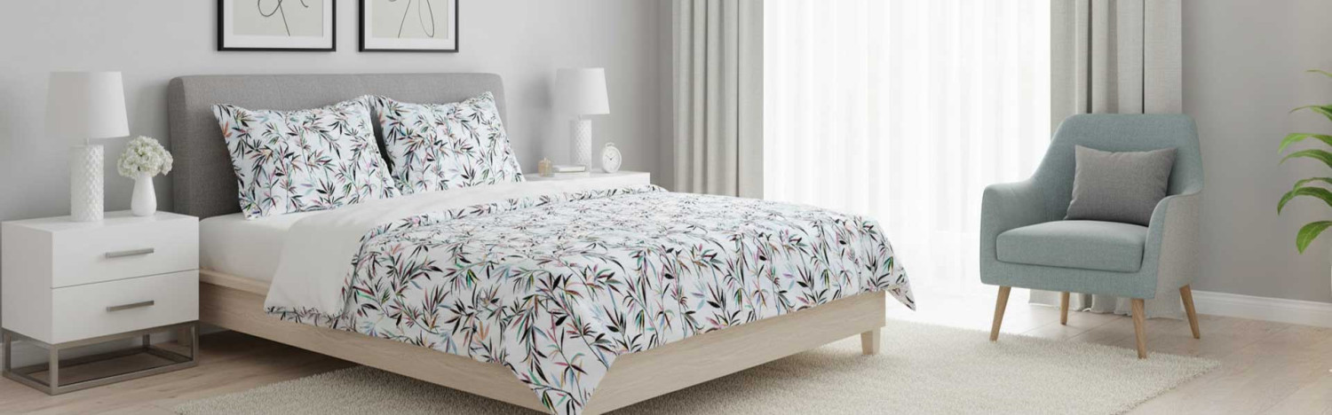 Bettgarnitur Duvet Satin Blau mit dunne Blatter