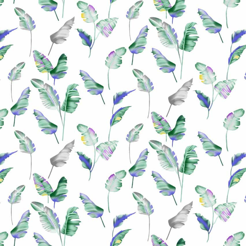 Bettgarnitur Duvet Satin Blau mit mehrfarbige Blatter