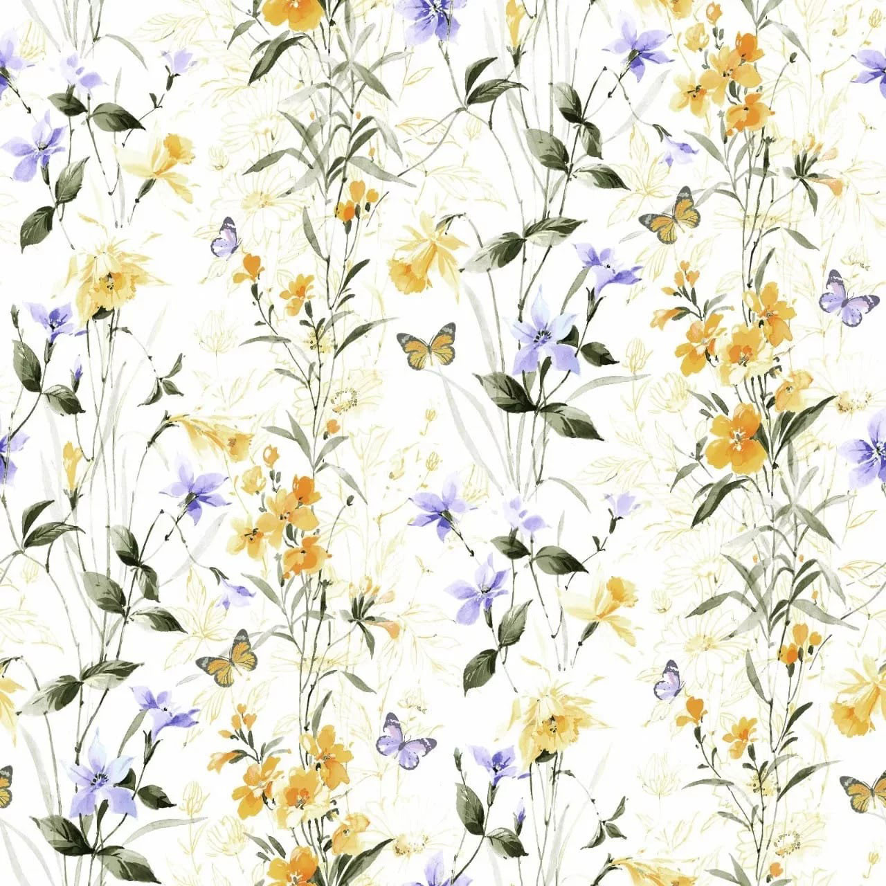 Bettgarnitur Duvet Satin Blau mit gelbe und violette Blume