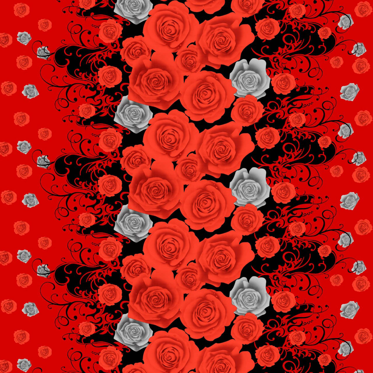 Bettgarnitur Duvet Satin Blau mit große rote Rose